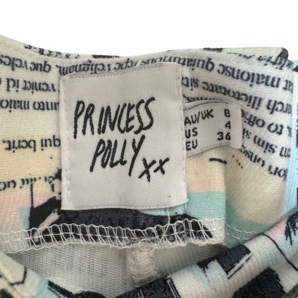 Princess Polly In My Element Mid Rise Pants Newspaper Print Size 4 Retro Y2K - Picture 5 of 8